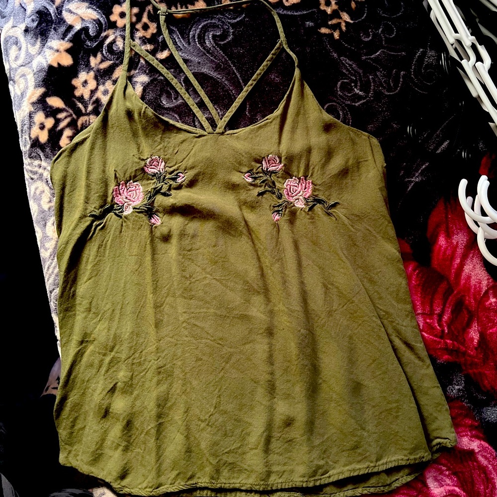 No Boundaries Army Green Floral Camisole.
